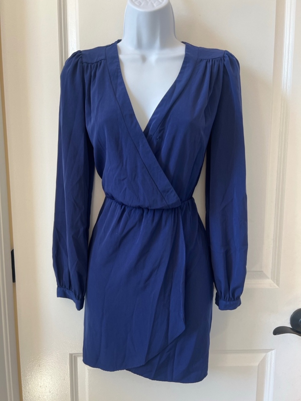 Tobi Cobalt Blue Long Sleeve Faux Wrap Mini Dress Size Unknown